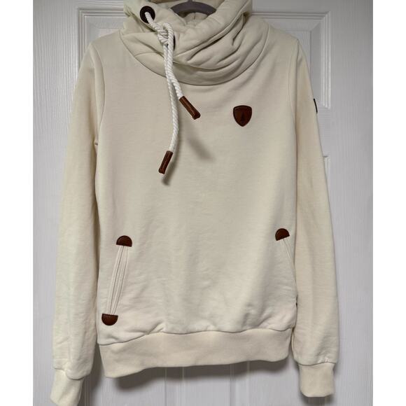 Wanakome Cream Beige Hooded Pullover Sweatshirt Size Medium - Picture 3 of 16